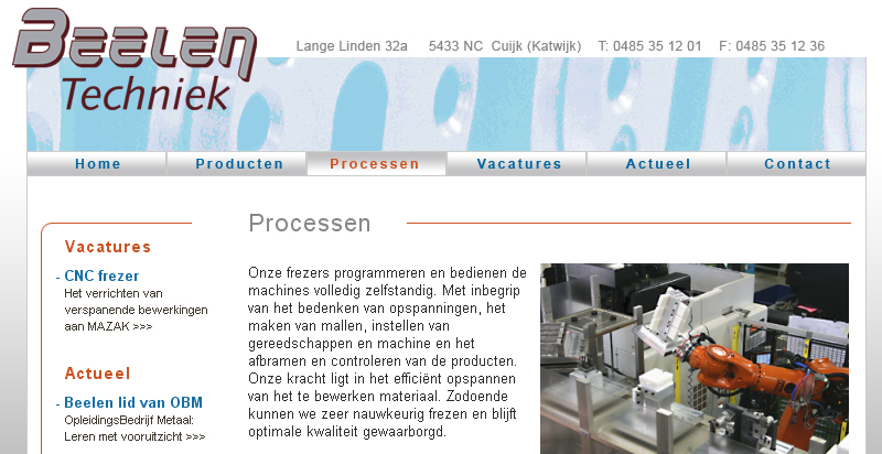 Detail van de website Beelen Techniek